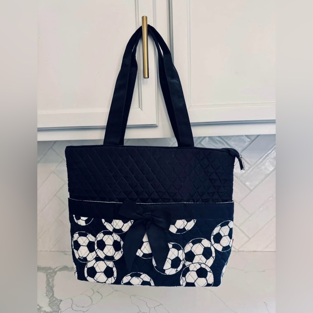 Black and White Quilted Soccer Tote Bag